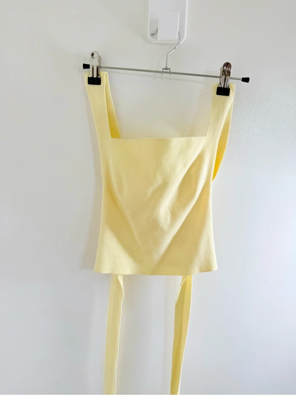 ✨ Free People Pale Yellow Square Neck Lace-Up Back Knit Top - Size Extra Small ✨
